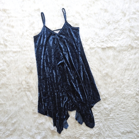 90s Jody California Blue Velvet Handkerchief Hem Midi Dress Size Large - Picture 3 of 10